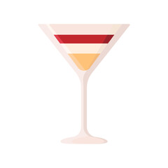 Glass with multi-layered cocktail on a white background