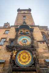Prague Astronomical Clock at  Staromestske Namesti , old town square in the historical centre of Prague during winter . Prague , Czech  : December 12 , 2019