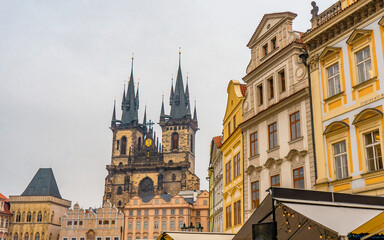 Fototapeta premium Staromestske Namesti , old town square , most significant square in the historical centre of Prague during winter . Prague , Czech : December 12 , 2019