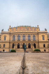 Obraz premium Rudolfinum , cultural venue with concert halls , art gallery in Prague , Historic and romantic old town along Vltava River during winter . Prague , Czech : December 12 , 2019
