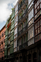 Fototapeta na wymiar View on houses in old part of Bilbao city, Basque Country, North Spain