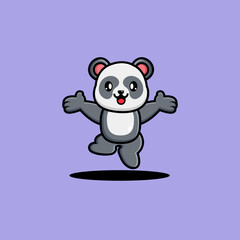 Cute panda cartoon jumping vector illustration