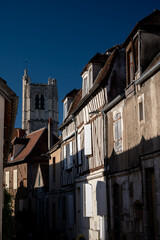 Fototapeta premium Old streets and houses of Auxerre, medieval city on river Yonne, north of Burgundy, France
