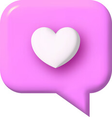 social media like. 3d cartoon illustration. speech bubble with heart