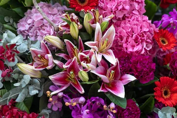 Fotobehang Azalea pink lily  and red flowers  © Angie LAM