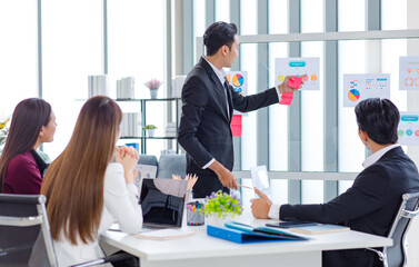 Fototapeta premium Millennial Asian professional successful businessman speaker lec