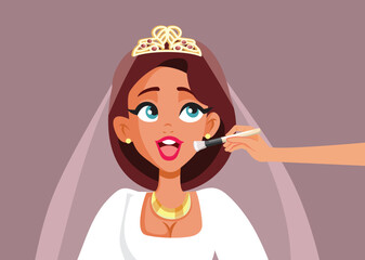 Bride Having Her Makeup Done by a Professional Vector Cartoon Illustration. Beautiful bridal make-up done by a good artist for a special day

