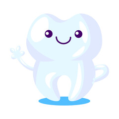 Cartoon tooth care. Happy funny tooth. Vector illustration for dental care, dentist visiting, hygiene