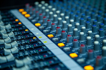 Obraz premium close up of audio console recording studio equalizer radio audio