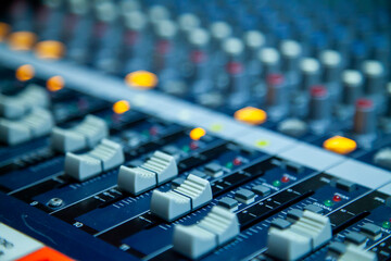 Obraz na płótnie Canvas close up of audio console recording studio equalizer radio audio