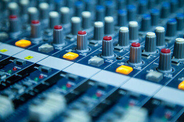 Fototapeta premium close up of audio console recording studio equalizer radio audio