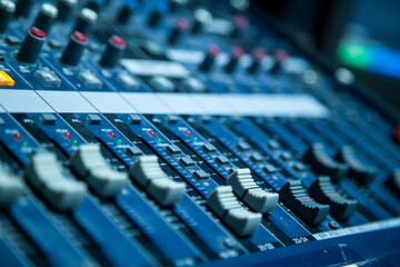 close up of audio console recording studio equalizer radio audio
