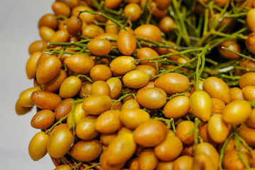 Fresh picked fruit yellow peel, market fruit shop
