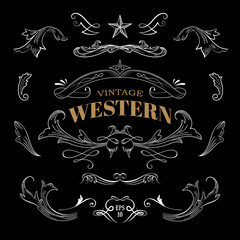 Western hand drawn elements frame label vector banners vintage illustration
