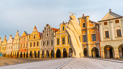 Fototapeta premium Telc , beautiful Unesco old town with Colorful houses around Hradec square , Renaissance architecture during winter morning : Telc , Czech : December 14, 2019