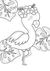 Cute Flamingo Bird Animal Coloring Pages A4 for Kids and Adult