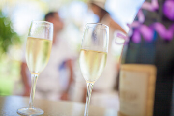 close up of champagne glasses couple background anniversary celebration toast