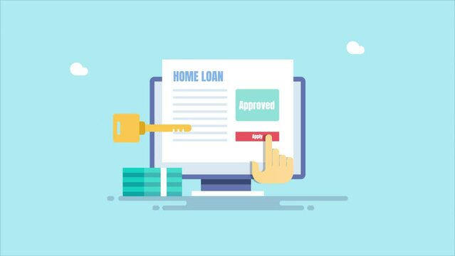 Apply Home Loan Online Instant Approval And Money Disbursement Concept Animation.