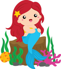 Obraz na płótnie Canvas Cute Swimming Mermaid Illustration Vector Clipart