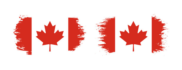 Fototapeta na wymiar Set of two grunge brush flag of Canada on solid background