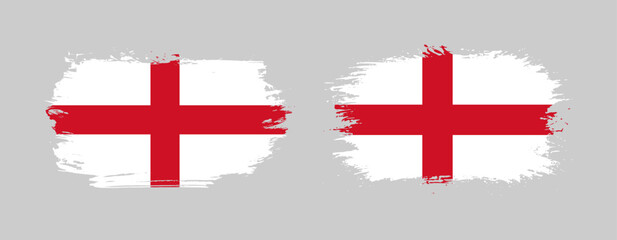 Set of two grunge brush flag of England on solid background