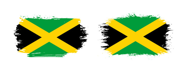 Set of two grunge brush flag of Jamaica on solid background