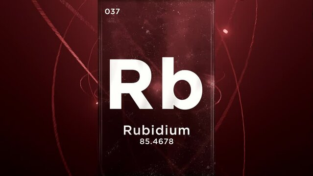 Rubidium (Rb) symbol chemical element of the periodic table, 3D animation on atom design background