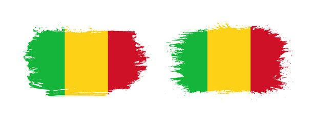 Set of two grunge brush flag of Mali on solid background