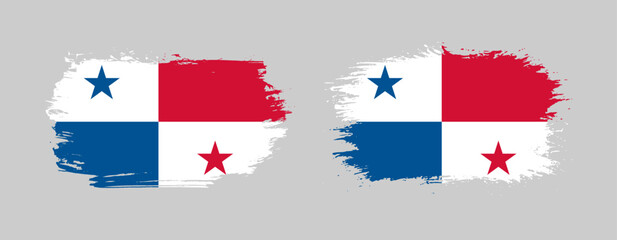 Set of two grunge brush flag of Panama on solid background