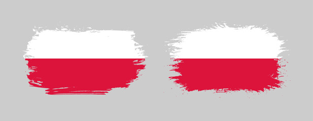 Set of two grunge brush flag of Poland on solid background