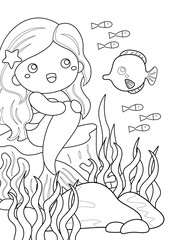 Cute Mermaid Coloring Pages A4 for Kids and Adult