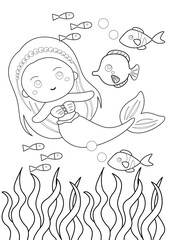 Naklejka premium Cute Mermaid Coloring Pages A4 for Kids and Adult