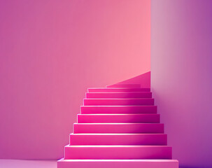 Pink stairs for product presentation. abstract geometric shape pastel pink. Minimal Background. 3d rendering