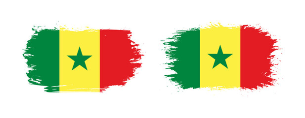 Set of two grunge brush flag of Senegal on solid background