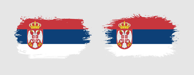Set of two grunge brush flag of Serbia on solid background