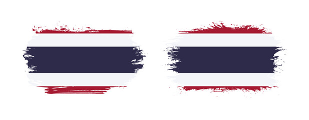 Set of two grunge brush flag of Thailand on solid background