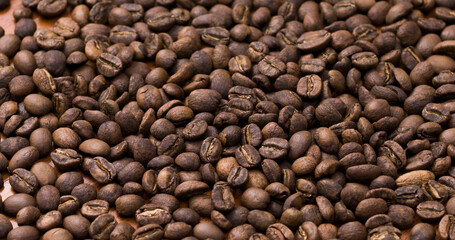 Texture roasted coffee beans close up toasted brown