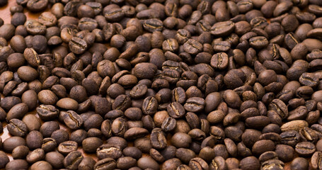 Texture roasted coffee beans close up toasted brown
