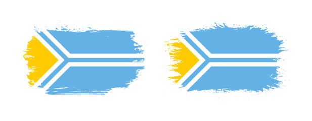 Set of two grunge brush flag of Tuva on solid background