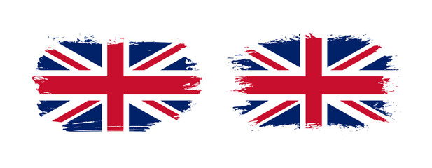Set of two grunge brush flag of United Kingdom on solid background
