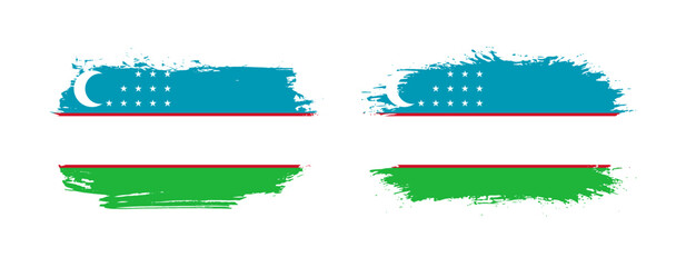Set of two grunge brush flag of Uzbekistan on solid background