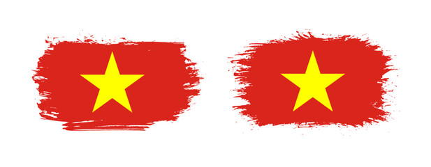 Set of two grunge brush flag of Vietnam on solid background