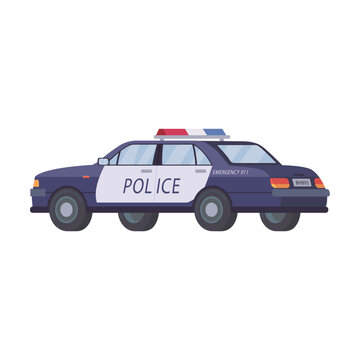 Emergency vehicle. Police car isolated on white. Vector illustrations for accident, rescue, transport concept