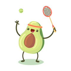 Cute avocado exercising flat for web design. Cartoon avocado fruit character in gym isolated vector illustration. Fitness workout and sport activity concept