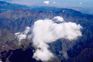 Aerial photography of mountains and rivers in clear sky