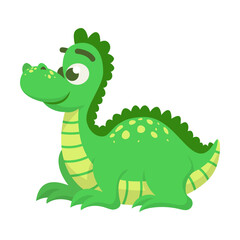 Cartoon fairy tale dragon vector illustration. Cute dinosaur isolated on white background. Fairytale for kids, magical