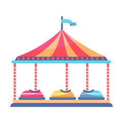 Colorful amusement park flat element. Circus and funfair carousels isolated on white background vector illustration. Fantasy playground entertainment concept