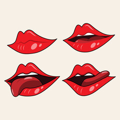 vector cartoon sexy lips with various expressions