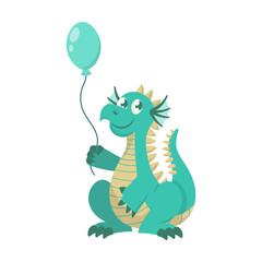 Cartoon fairy tale dragon vector illustration. Cute flying dragon isolated on white background. Fairytale for kids, magical concept