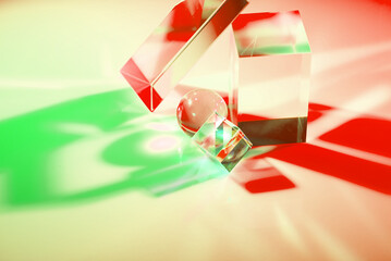 Glass crystal prism. Multicolor light effect